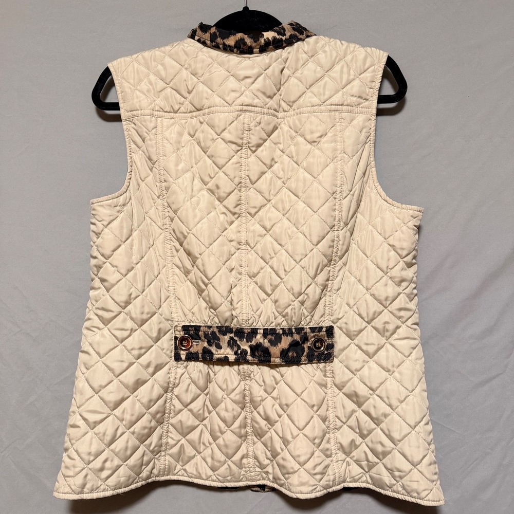 Charter Club Reversible Vest Leopard Print/Beige Soft Pockets Quilted Zip Sz XL - Picture 4 of 13
